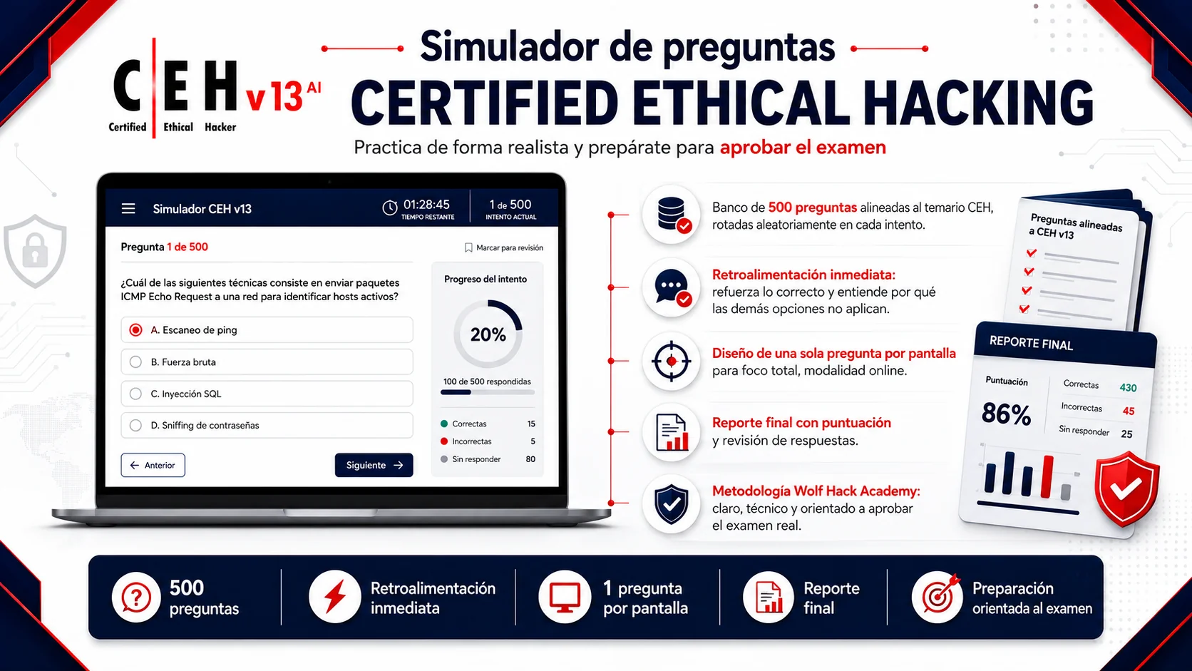 Diseño completo del simulador de preguntas CEH v13